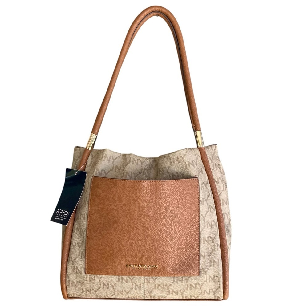 JONES NEW YORK Bag Shoulder Handbag Pockets Magnetic Snap Closure Tan Beige NWT